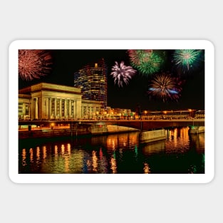 Pennsylvania. Philadelphia. Fireworks over 30th Street Station. Sticker